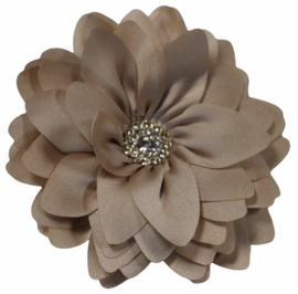 Stoffen bloem 8 cm met rhinestone, beige