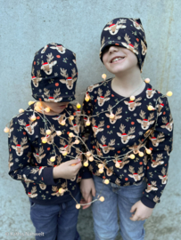 Sweat tricot: Holly rendier met kerstmuts (Swafing), per 25 cm