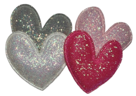 Applicatie glitter hart fuchsia 47 mm, per stuk