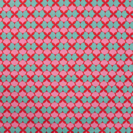 Katoen (poplin): retro print fuchsia, per 25 cm