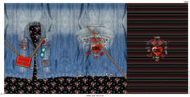Panel digitale French terry tricot: 3 luik, spijkerjasje print  75x150 cm Stenzo