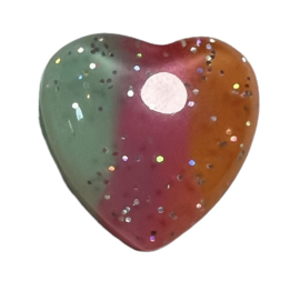 Flatback hart mint/roze/oranje met glitters 19x18 mm