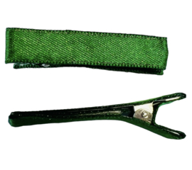 Alligator haarclipje 45x10 mm satijn grasgroen met gouden glittertje, per stuk