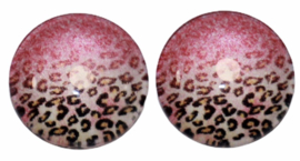 12 mm glascabochon panter & pink, per 2 stuks