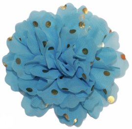 Stoffen bloem 10 cm aquablauw met gouden stipjes