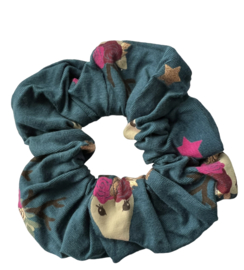 Scrunchie petrol met hertjes