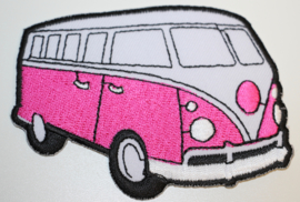 Applicatie VW busje roze 9 x  6,5 cm