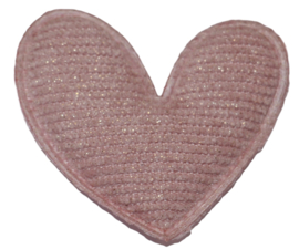 Applicatie hart met streepje en glittertje oudroze 50x50 mm, per stuk
