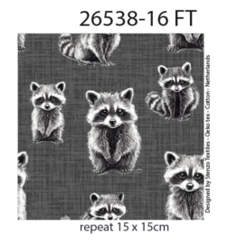 French Terry tricot: Rocky raccoon, per 25 cm