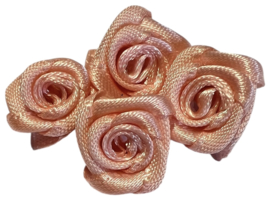 Roosjes satijn perzik 12 mm, per 4 stuks