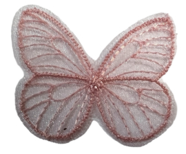 Vlinder geborduurd 45x35 mm roze