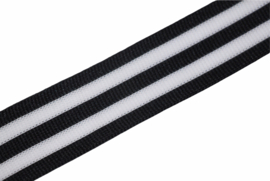 'Broek' streep: zwart-wit gebreid band +/- 30mm, per 0,5 meter
