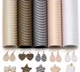 5x PU leer A5 lapjes; zwart-goud-wit-zilver