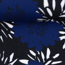 Viscose (geweven): Antonia bloemen zwart/ offwhite/blauw (Swafing), 155x140 cm coupon