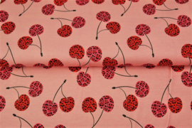 Tricot:  Leo cherries pink (Stenzo) 50x150 cm coupon