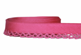 Biaisband met kant fuchsia per meter