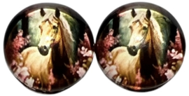 Glas flatback cabochon 12mm paard, per 2 stuks