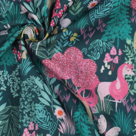 Poplin: unicorns dark green, per 25 cm