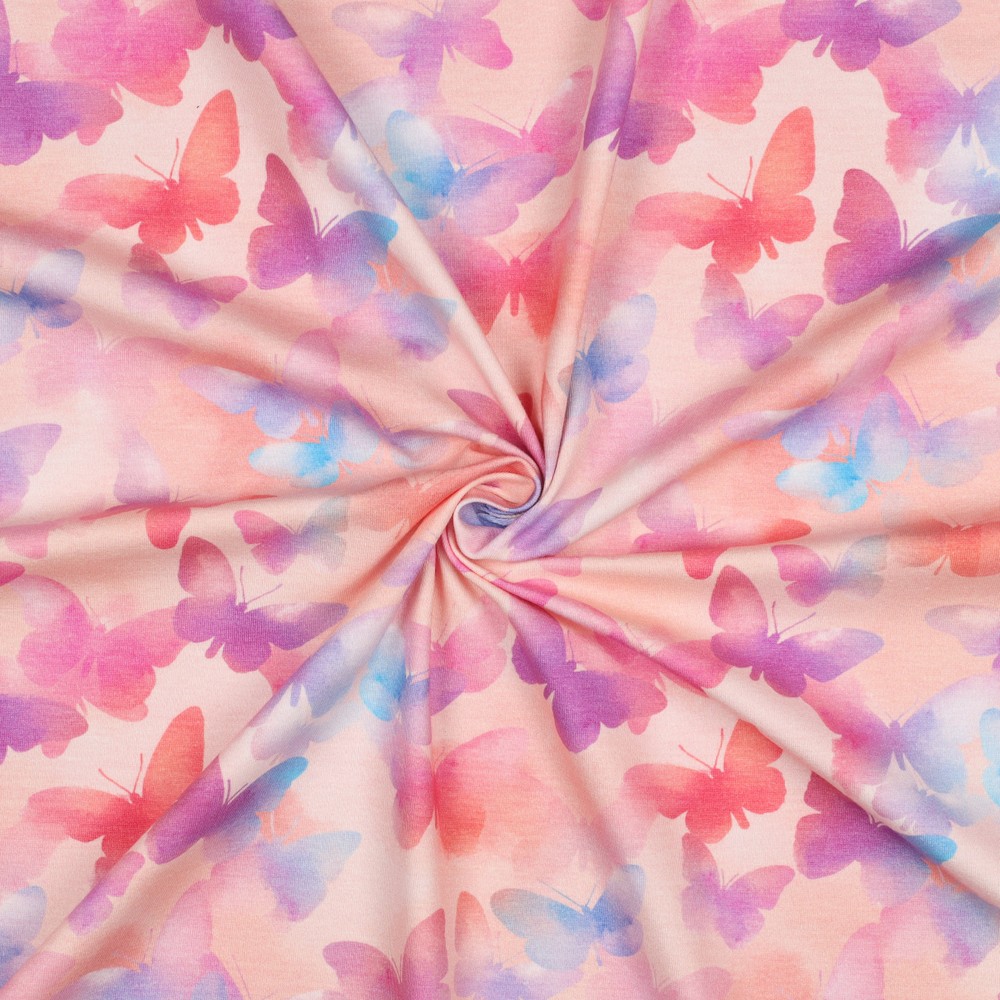 Tricot: butterflies light pink, per 25 cm