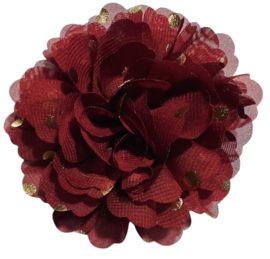 Stoffen bloem 10 cm donkerrood met gouden stipjes