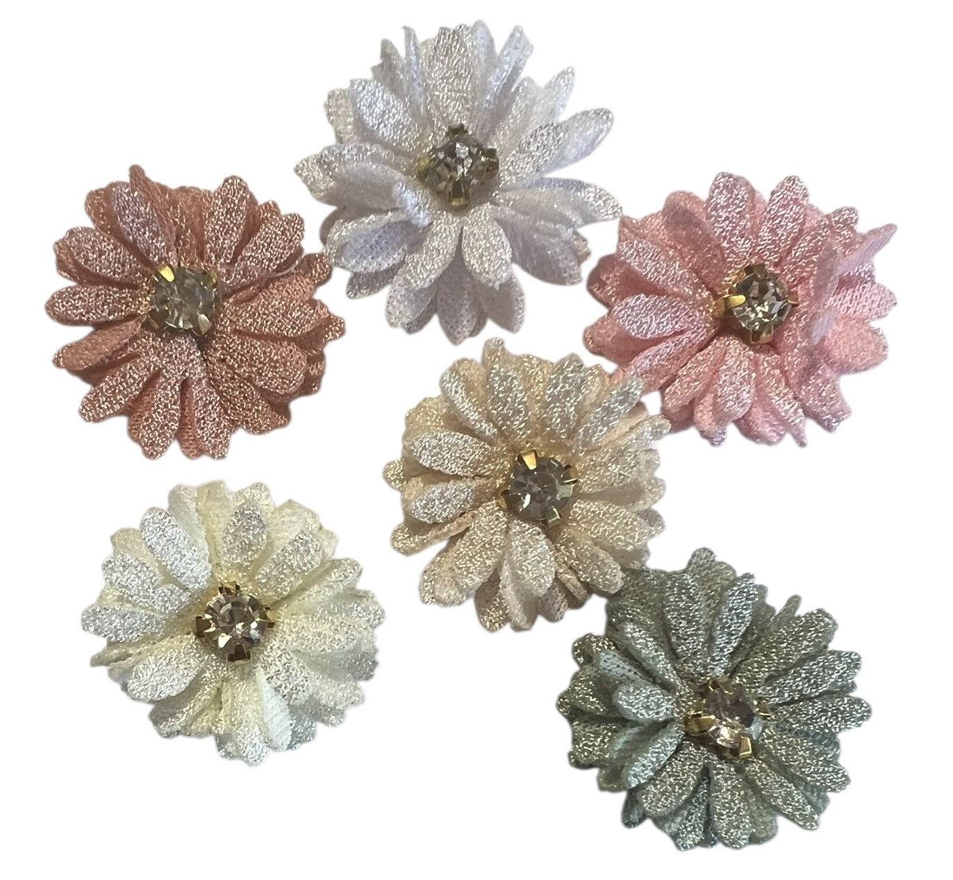 Stoffen bloemetje  25mm lichtroze met blingetje