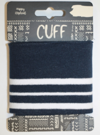 Cuff two stripes marineblauw-wit 7x110 cm