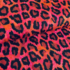 Tricot (digitale print): Fancy leopard red, per 25 cm