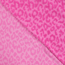 Jacquard tricot: Leopard fuchsia per 25 cm