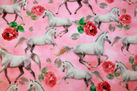 Digitale print tricot : Horses in pink, per 25 cm