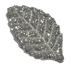 Applicatie blaadje 16x28 mm, glitter zilver
