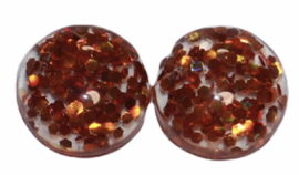 Flatback cabochon glitter goudbruin 12 mm, per 2 stuks