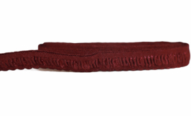 Elastische biaisband met schulprandje (vouwkant) bordeaux rood ribbel 10mm per 0,5 meter