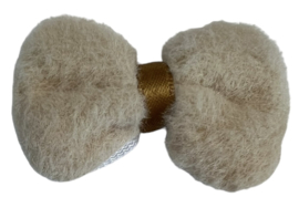 Strik pluche beige met goudbruin lintje 55 x35 mm