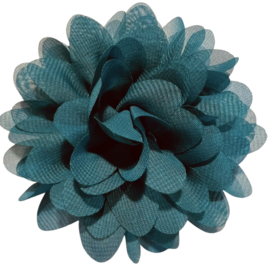 Stoffen bloem +/- 10 cm petrol
