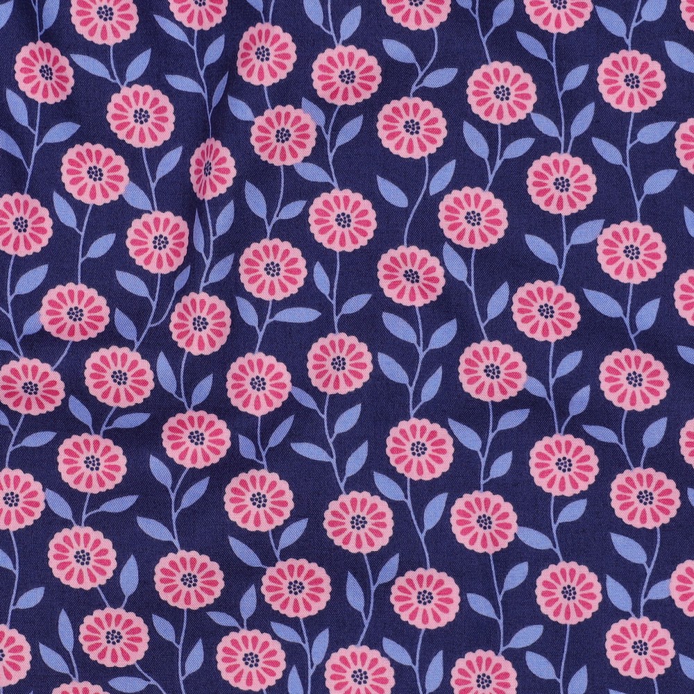 Fine poplin: flowers blue/pink, per 25 cm