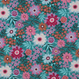 Poplin digitale print: flowers teal, per 25 cm