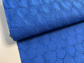 Katoen embroidery: hartjes royalblue (QT) per 25 cm