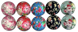 Glas cabochons 12 mm bloemen: 10 stuks