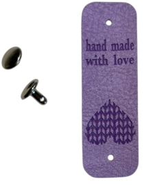 Kunstleer labeltje hand made with love 20x63 mm, Lila