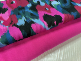 Viscose: fuchsia/blauw/petrol gevlekt (A La Ville), per 25 cm