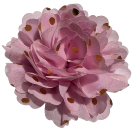 Stoffen bloem 10 cm lichtroze met gouden stipjes