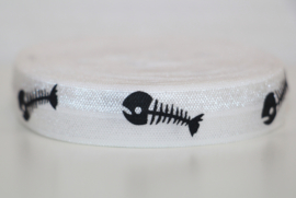Elastisch band wit/zwart fish bone 16 mm per 0,5 meter