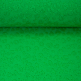 Jaquard tricot: LEMGO groen met panter reliëf (Swafing), per 25 cm