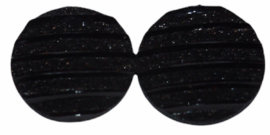 Flatback, rondje shiny zwart met ribbel 12mm, per 2 stuks
