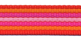 Tassenband rood/oranje/fuchsia/roze 25mm EXTRA STEVIG, per 0,5 meter