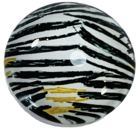 Glascabochon 20mm, zwart/wit goud streepjes