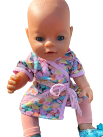 Overslagjurkje hartjes snoepjes + legging zalm babyborn pop 43 cm