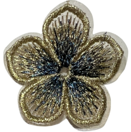 Bloem geborduurd goud-zwart/blauw 45 mm