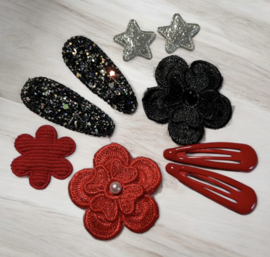Kerst haarspeldjes maken rood/zwart/zilver