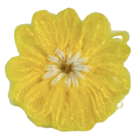 Wollen bloem +/- 40 mm geel/creme